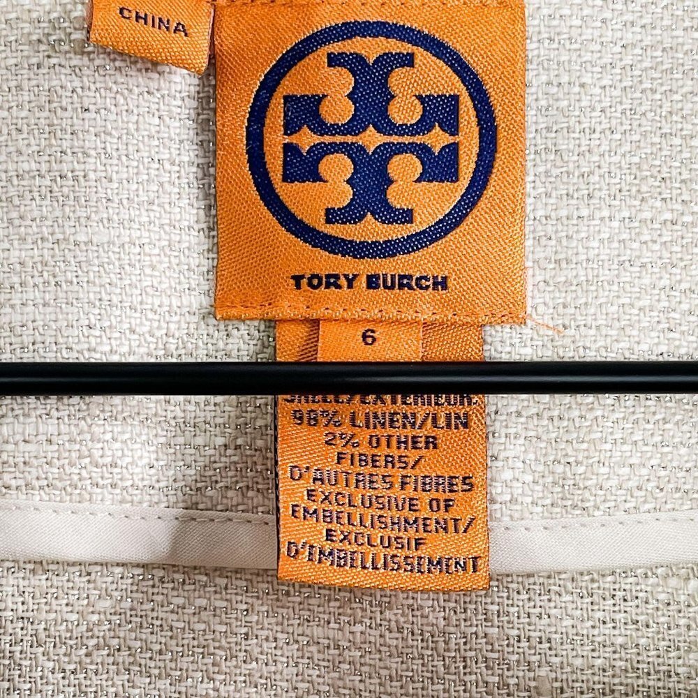 Tory Burch Linen Blend Embellished Gem Rhinestone Beaded Sequin Tunic Dress 6 - Picture 6 of 7